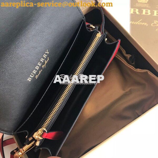 Replica Burberry The Small Buckle Bag in House Check and Red Leather 7