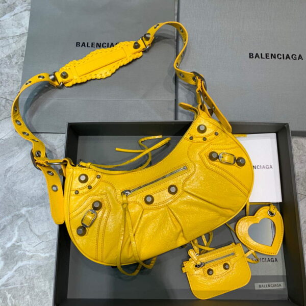 Replica Balenciaga 67130723 Women's Le Cagole Small Shoulder Bag Arena lambskin In Yellow 3