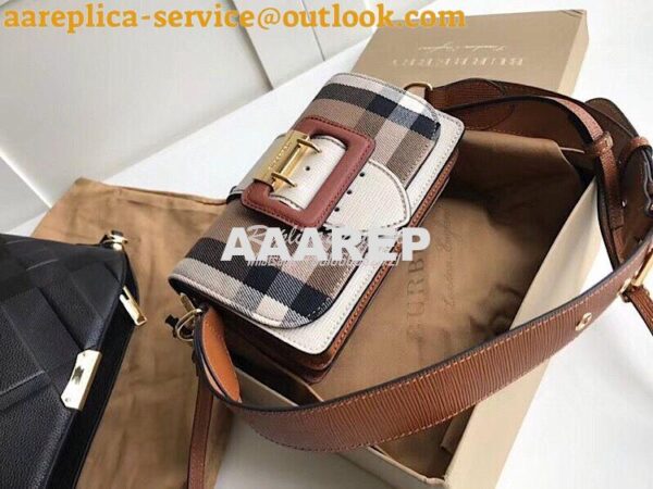 Replica Burberry The Small Buckle Bag in House Check and White Leather