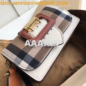 Replica Burberry The Small Buckle Bag in House Check and White Leather 2