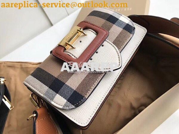 Replica Burberry The Small Buckle Bag in House Check and White Leather 2