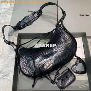 Replica Balenciaga 67130723 Women's Le Cagole Small Shoulder Bag Crocodile Embossed In Black 2