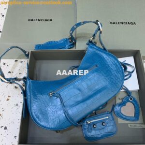 Replica Balenciaga 67130723 Women's Le Cagole Small Shoulder Bag Crocodile Embossed In Blue 2