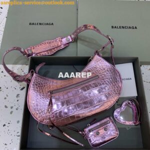 Replica Balenciaga 67130723 Women's Le Cagole Small Shoulder Bag Crocodile Embossed In Sky Pink 2