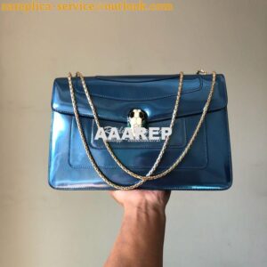 Replica Bvlgari Serpenti Forever Flap Cover Bag in Metallic Blue 39793 2