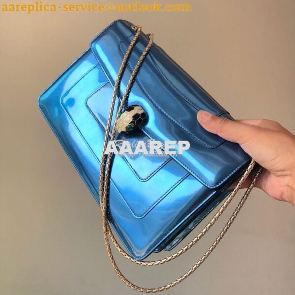 Replica Bvlgari Serpenti Forever Flap Cover Bag in Metallic Blue 39793 9