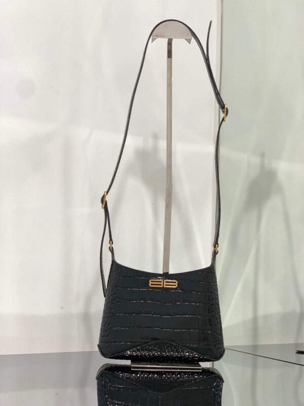 Replica Balenciaga 695589 Women's XX Small Hobo Bag Crocodile Embossed Black