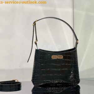 Replica Balenciaga 695589 Women's XX Small Hobo Bag Crocodile Embossed Black 2