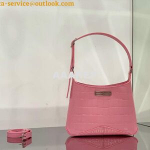 Replica Balenciaga 695589 Women's XX Small Hobo Bag Crocodile Embossed Pink 2