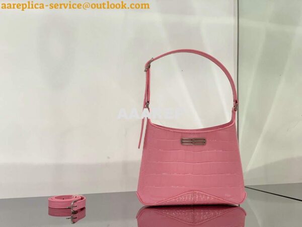 Replica Balenciaga 695589 Women's XX Small Hobo Bag Crocodile Embossed Pink 2