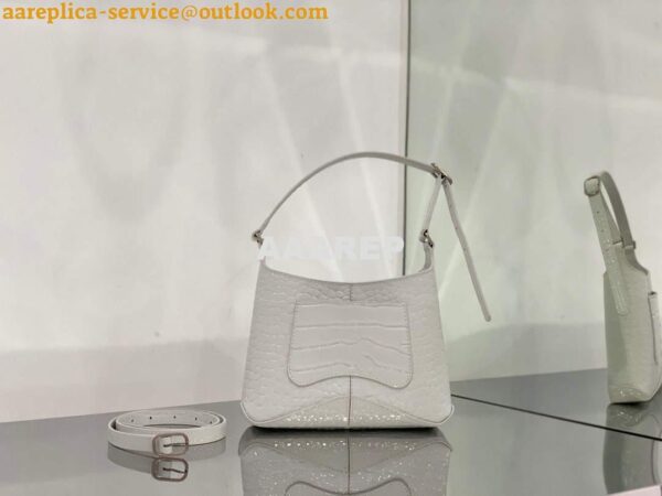 Replica Balenciaga 695589 Women's XX Small Hobo Bag Crocodile Embossed White 4