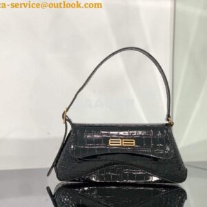 Replica Balenciaga 695645 Women's XX Small Flap Bag Crocodile Embossed In Black 2