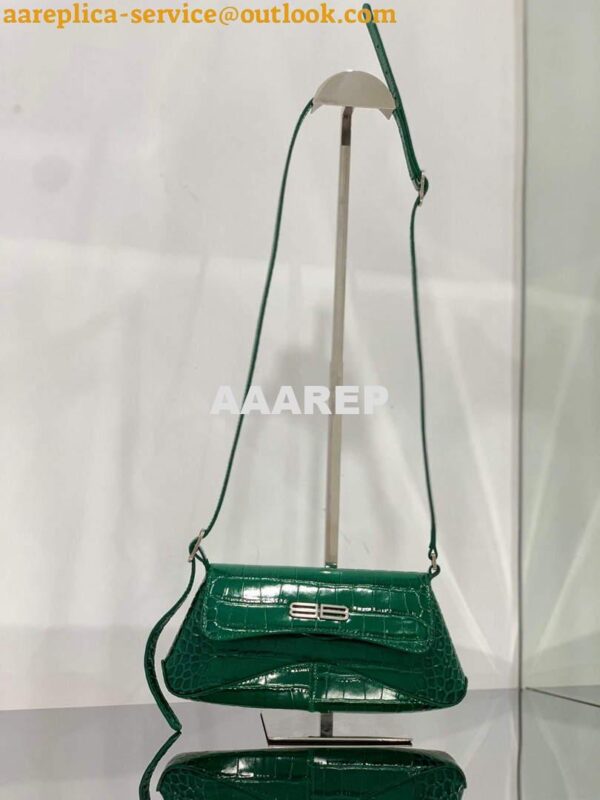 Replica Balenciaga 695645 Women's XX Small Flap Bag Crocodile Embossed In Green