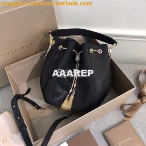 Replica Bvlgari Serpenti Forever Bucket Bag in Black Metallic Karung S 2