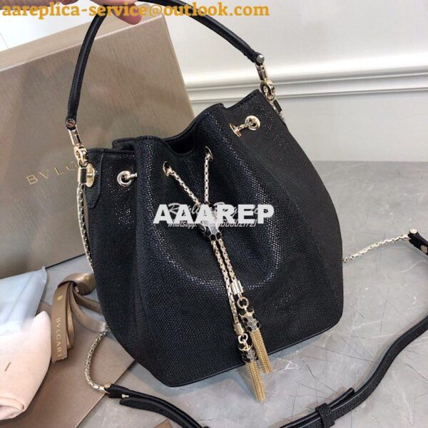 Replica Bvlgari Serpenti Forever Bucket Bag in Black Metallic Karung S 3