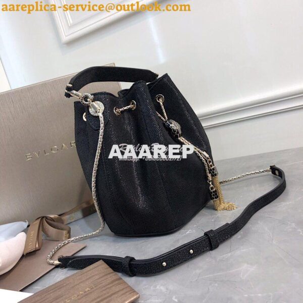 Replica Bvlgari Serpenti Forever Bucket Bag in Black Metallic Karung S 4