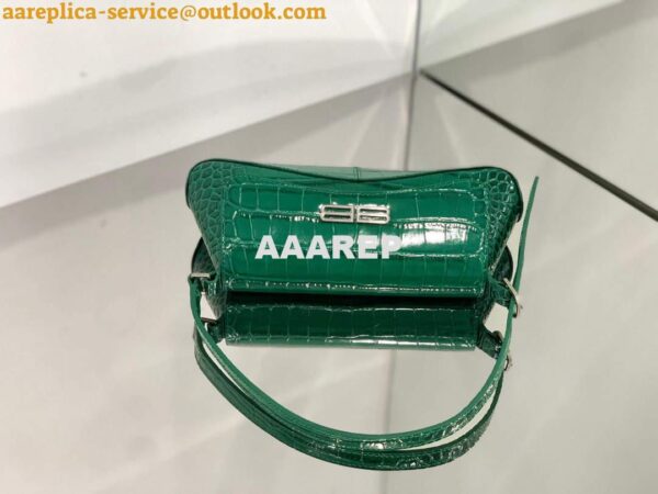 Replica Balenciaga 695645 Women's XX Small Flap Bag Crocodile Embossed In Green 4