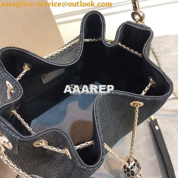 Replica Bvlgari Serpenti Forever Bucket Bag in Black Metallic Karung S 6