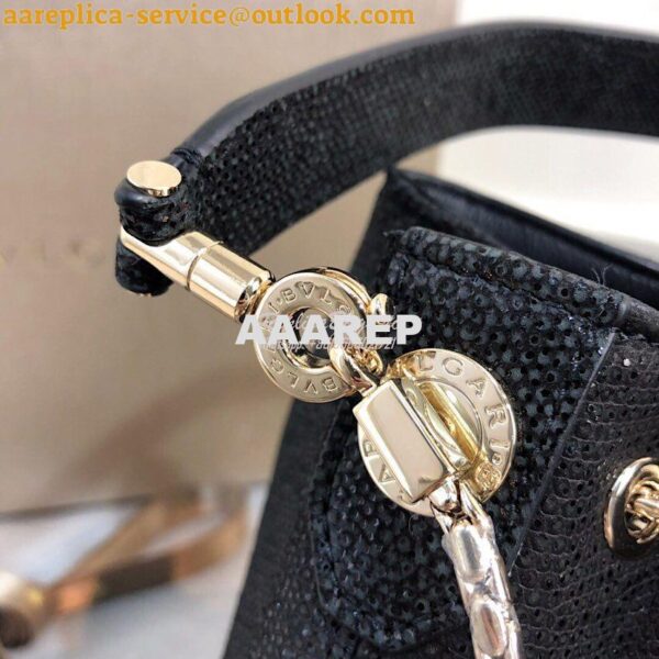 Replica Bvlgari Serpenti Forever Bucket Bag in Black Metallic Karung S 9