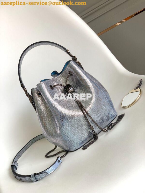 Replica Bvlgari Serpenti Forever Bucket Bag in Crystal Blue Metallic K