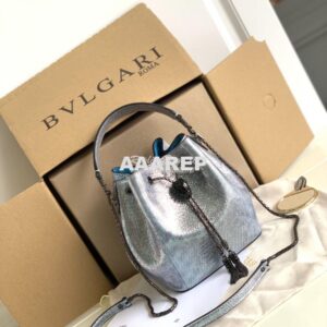 Replica Bvlgari Serpenti Forever Bucket Bag in Crystal Blue Metallic K 2