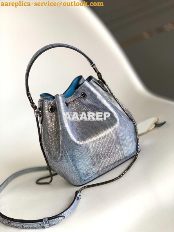 Replica Bvlgari Serpenti Forever Bucket Bag in Crystal Blue Metallic K 9