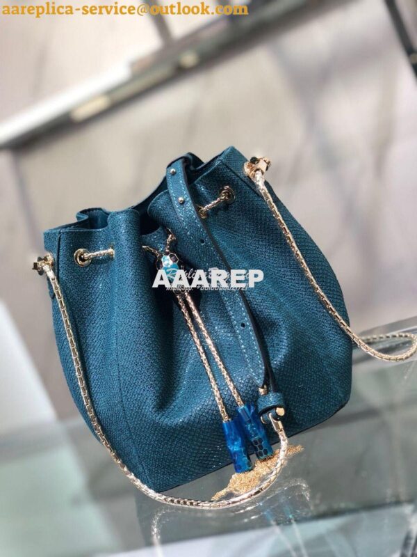 Replica Bvlgari Serpenti Forever Bucket Bag in Deep Jade Metallic Karu