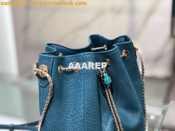 Replica Bvlgari Serpenti Forever Bucket Bag in Deep Jade Metallic Karu 7