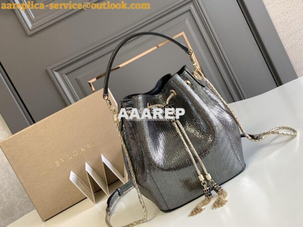 Replica Bvlgari Serpenti Forever Bucket Bag in Onyx Metallic Karung Sn