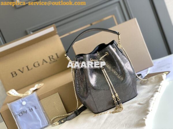 Replica Bvlgari Serpenti Forever Bucket Bag in Onyx Metallic Karung Sn 2