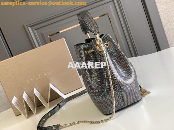 Replica Bvlgari Serpenti Forever Bucket Bag in Onyx Metallic Karung Sn 3