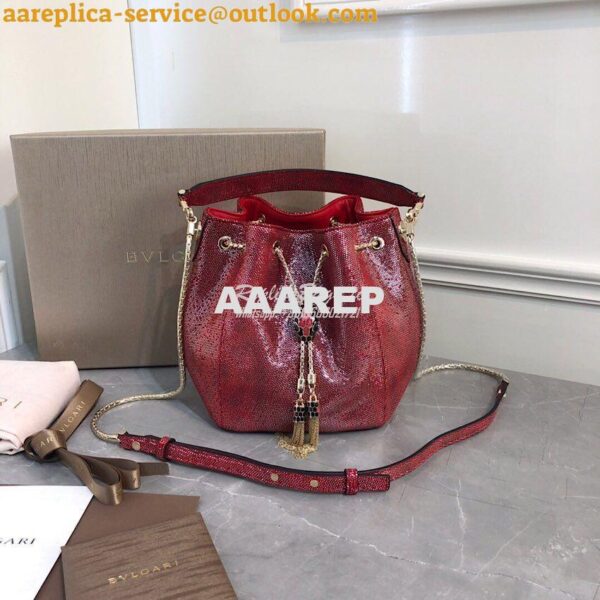 Replica Bvlgari Serpenti Forever Bucket Bag in Red Metallic Karung Sna 2