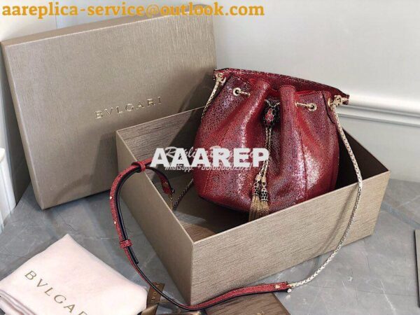 Replica Bvlgari Serpenti Forever Bucket Bag in Red Metallic Karung Sna 3