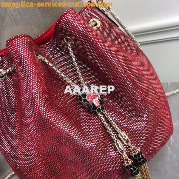 Replica Bvlgari Serpenti Forever Bucket Bag in Red Metallic Karung Sna 6