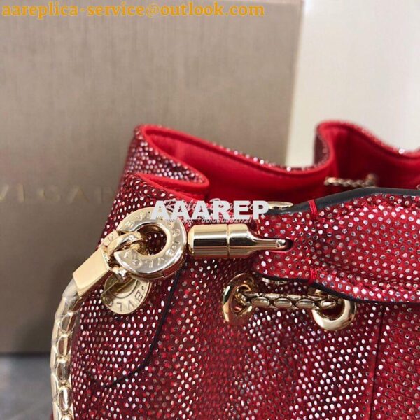 Replica Bvlgari Serpenti Forever Bucket Bag in Red Metallic Karung Sna 5