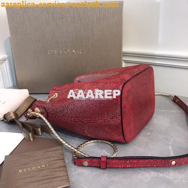 Replica Bvlgari Serpenti Forever Bucket Bag in Red Metallic Karung Sna 6