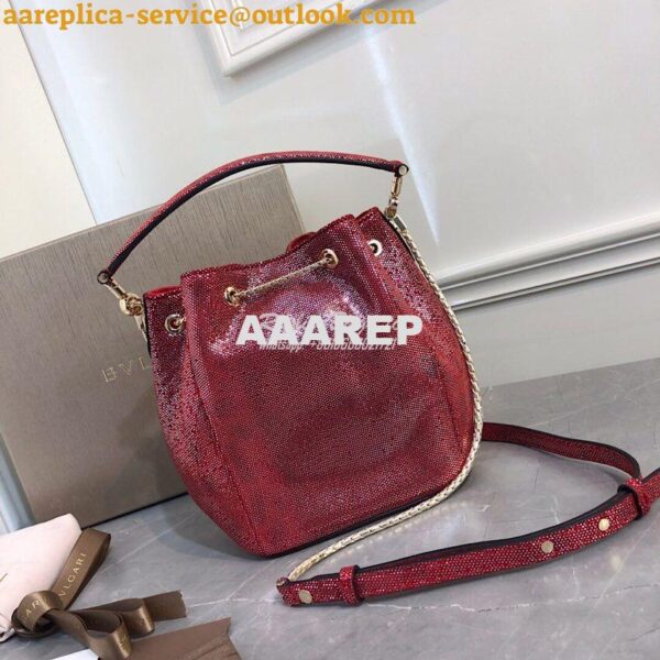 Replica Bvlgari Serpenti Forever Bucket Bag in Red Metallic Karung Sna 11