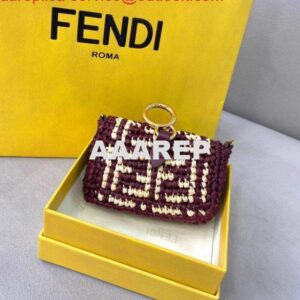 Replica Fendi 7AR844 Nano Baguette Charm Wine Red Raffia Charm