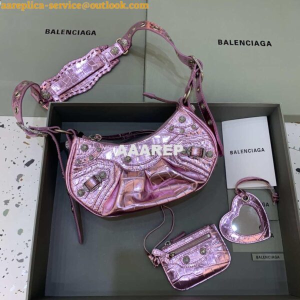 Replica Balenciaga 700940210 Women's Neo Cagole XS Handbag in Crocodile Embossed Sky Pink 3