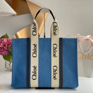 Replica Chloe 382E6690U Large Woody Tote Bag Blue