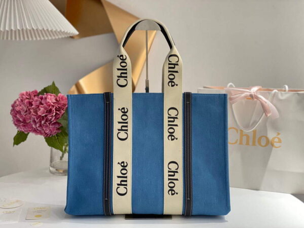 Replica Chloe 382E6690U Large Woody Tote Bag Blue 2