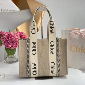 Replica Chloe 383E6691J Medium Woody Tote Bag in Cotton Canvas Black