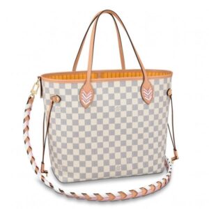 Replica Louis Vuitton Damier Azur Neverfull MM Bag With Braided Strap N50047 BLV043