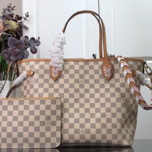 Replica Louis Vuitton Damier Azur Neverfull MM Bag With Braided Strap N50047 BLV043 2