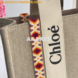 Replica Chloe 383G4227S Medium Woody Tote Bag in Cotton Canvas Orange 2