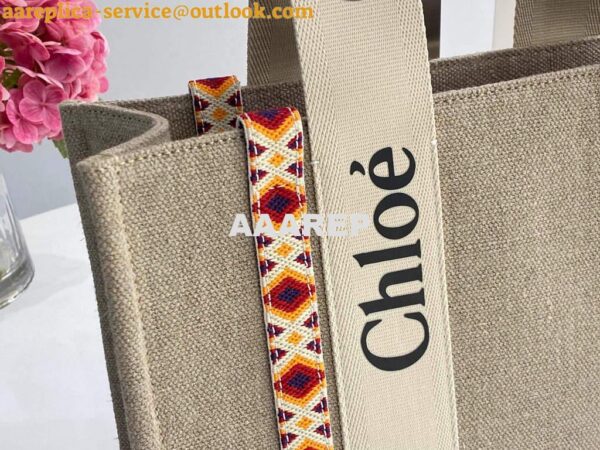 Replica Chloe 383G4227S Medium Woody Tote Bag in Cotton Canvas Orange 4