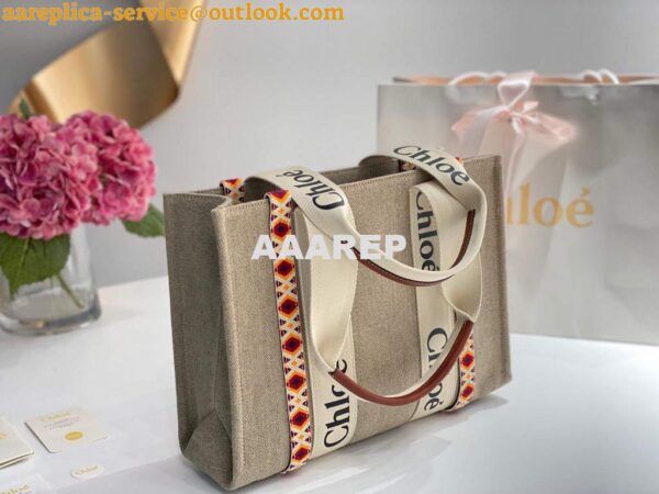 Replica Chloe 383G4227S Medium Woody Tote Bag in Cotton Canvas Orange 5