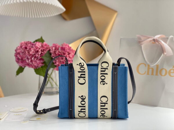 Replica Chloe 385E6690U Small Woody Tote Bag Blue