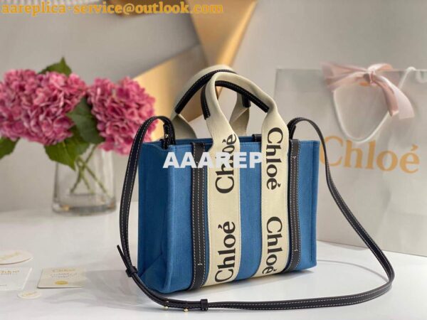 Replica Chloe 385E6690U Small Woody Tote Bag Blue 3