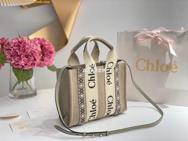 Replica Chloe 385E6690U Small Woody Tote Bag Green 4